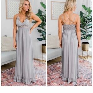 Elegant Gray Lace Maxi Dress